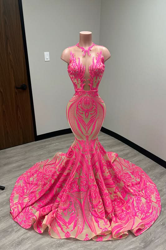 Heavy Strapless Appliques Evening Dress with Sleeveless Sequins Mermaid BM bride