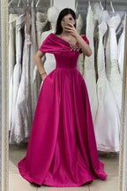 Gorgeous Fuchsia Off-The-Shoulder A-Line Prom Dress with Beadings Online BM bride