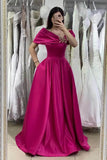 Gorgeous Fuchsia Off-The-Shoulder A-Line Prom Dress with Beadings Online BM bride
