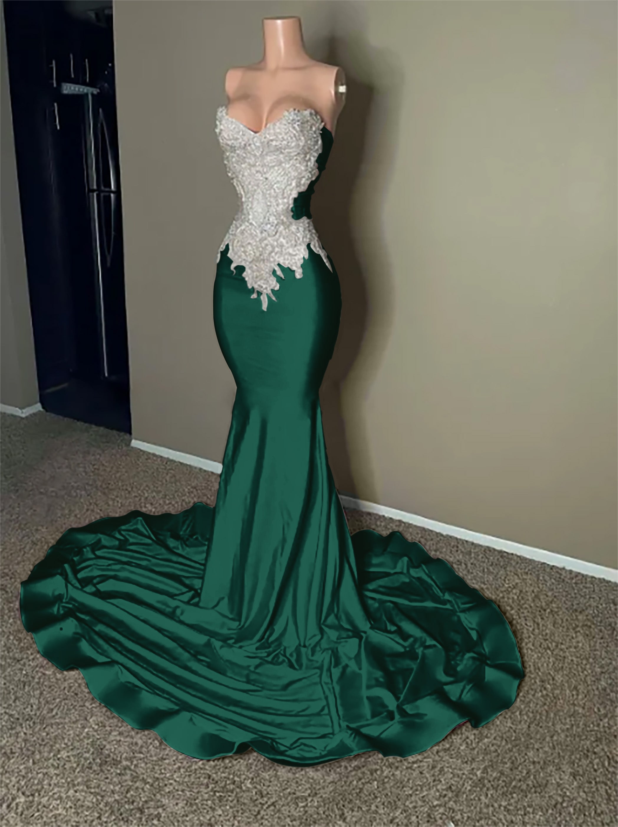 Stunning Pink Sleeveless Strapless Mermaid Long Prom Dress With Embroidery BMBRIDE