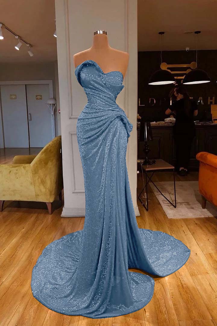 Strapless Sweetheart Sleeveless Long Mermaid Prom Dress Red With Sequins BMBRIDE