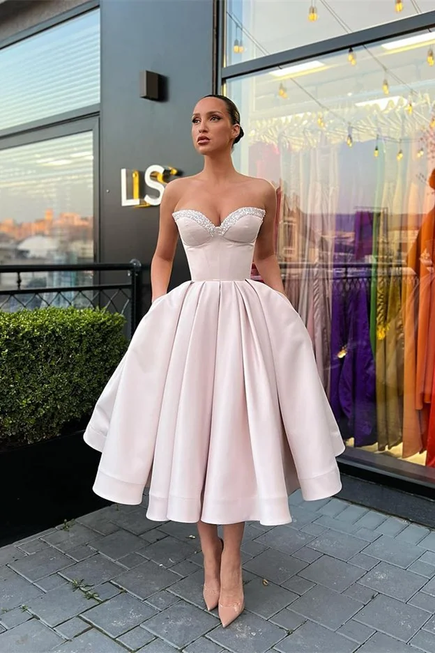 Sweetheart Sleeveless Evening Dress Short with Beading and Pockets BM bride