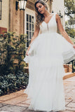 Sleeveless Layered Long Wedding Dress BM bride