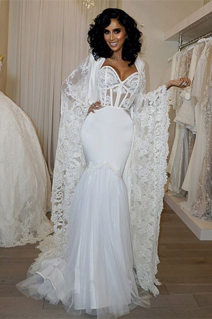 Modern Sweetheart Mermaid Wedding Dress with Lace Cape BM bride