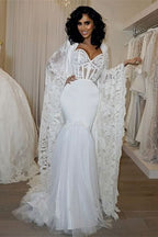 Modern Sweetheart Mermaid Wedding Dress with Lace Cape BM bride