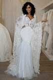 Modern Sweetheart Mermaid Wedding Dress with Lace Cape BM bride