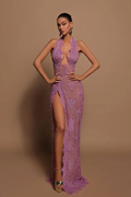 Halter Sleeveless Long Mermaid Prom Dress With Lace Appliques BMBRIDE