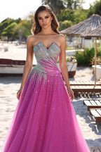 Charming Tulle Strapless Sleeveless Mermaid Long Prom Dress With Sequins