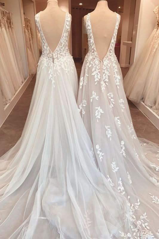 Sweetheart A-Line Wedding Dress Open Back Ruffles With Appliques Lace BM bride