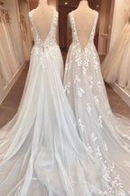 Sweetheart A-Line Wedding Dress Open Back Ruffles With Appliques Lace BM bride