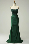 Spaghetti Strap Sleeveless Long Mermaid Prom Dress With Appliques