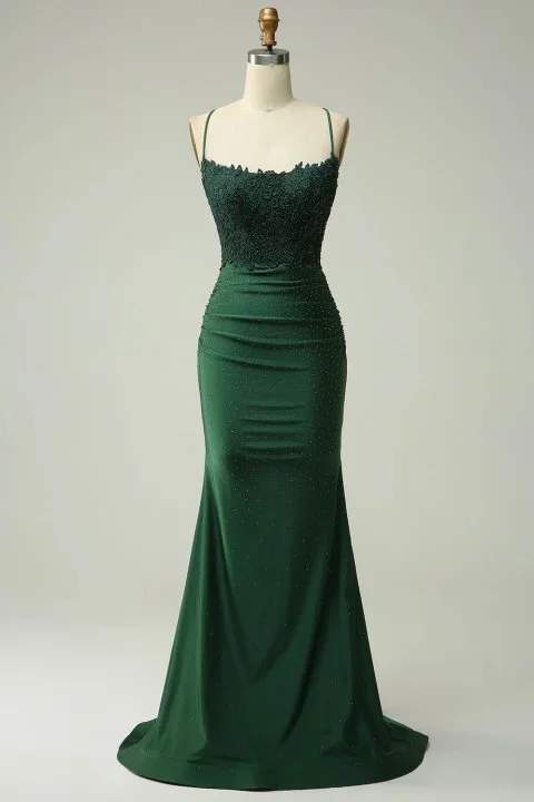 Spaghetti Strap Sleeveless Long Mermaid Prom Dress With Appliques