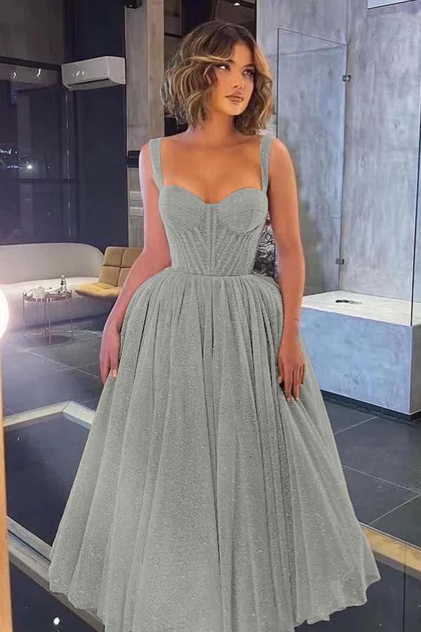 Gorgeous Spaghetti Strap Sweetheart Sequins Prom Dress With Tulle BMBRIDE