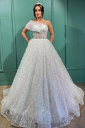 Gorgeous One Shoulder Sleeveless Princess Wedding Dress With Tulle BM bride