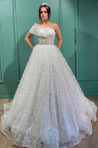 Gorgeous One Shoulder Sleeveless Princess Wedding Dress With Tulle BM bride