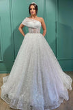 Gorgeous One Shoulder Sleeveless Princess Wedding Dress With Tulle BM bride