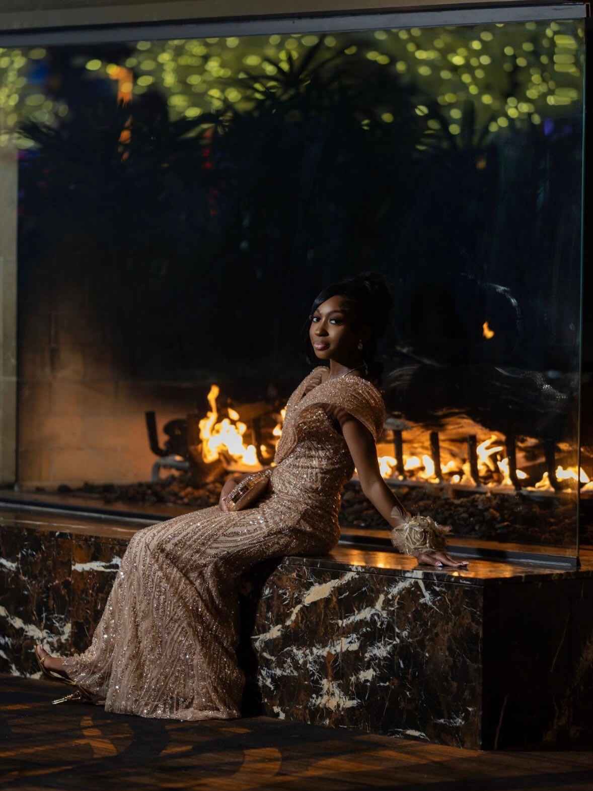 Golden Radiance - Rose Gold Off-Shoulder Sequin Beaded Mermaid Prom Dress with Feather Cuffs BMBRIDE