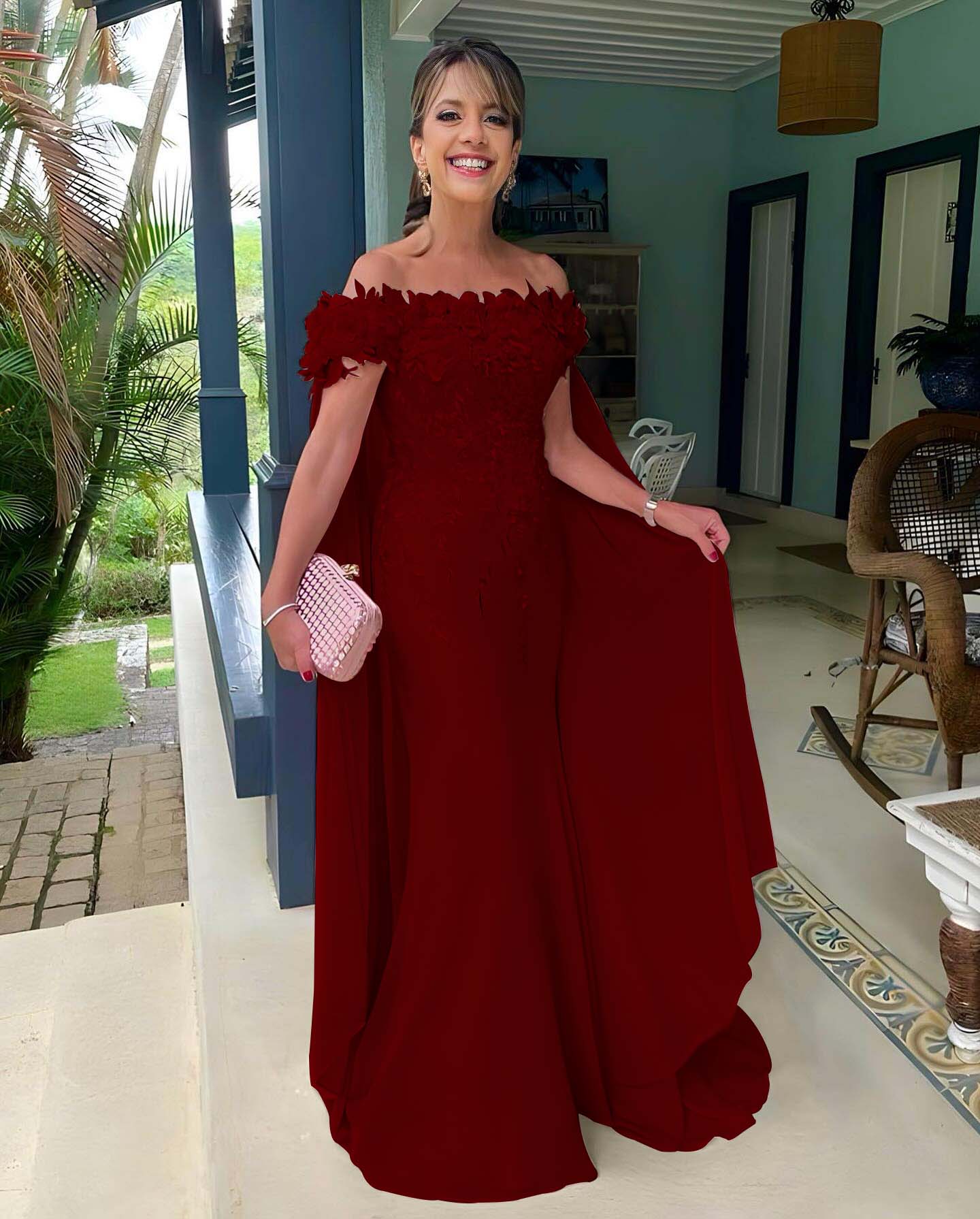 Off the Shoulder Sleeveless Long Mermaid Prom Dress With Appliques BMBRIDE