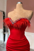 Red Long Sleeveless Sweetheart Satin Prom Dress with Tassel Decoration BM bride