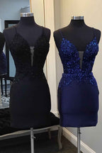 Sparkly Black Sequin Tight Short Homecoming Dress with Appliques Bmbride