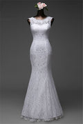 Jewel Neck Floor-Length Mermaid Wedding Dress with Lace BM bride