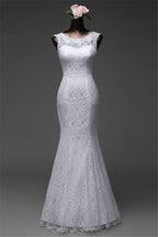 Jewel Neck Floor-Length Mermaid Wedding Dress with Lace BM bride
