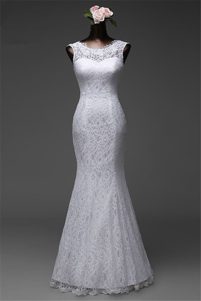 Jewel Neck Floor-Length Mermaid Wedding Dress with Lace BM bride