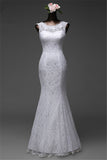 Jewel Neck Floor-Length Mermaid Wedding Dress with Lace BM bride