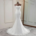 Strapless Lace Applique Long Mermaid Wedding Dress with Beading BM bride