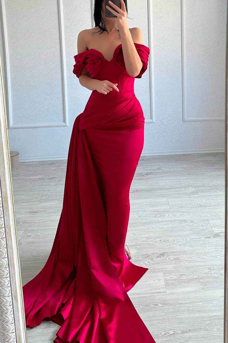 Strapless Off the Shoulder Long Mermaid Prom Dress With Pleated