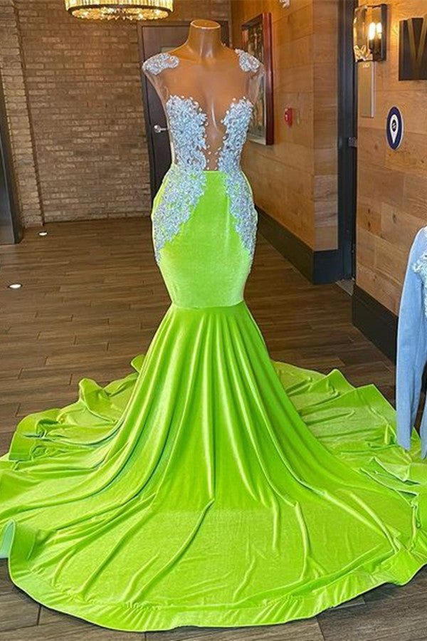 Light Green Strapless Evening Dress with Long Appliques BM bride