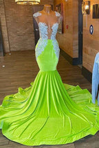 Light Green Mermaid Sleeveless Prom Dress Beaded With Appliques