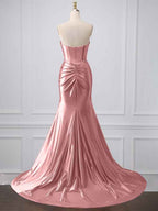 Purple Mermaid Strapless Sweetheart Corset Long Prom Dress with Slit