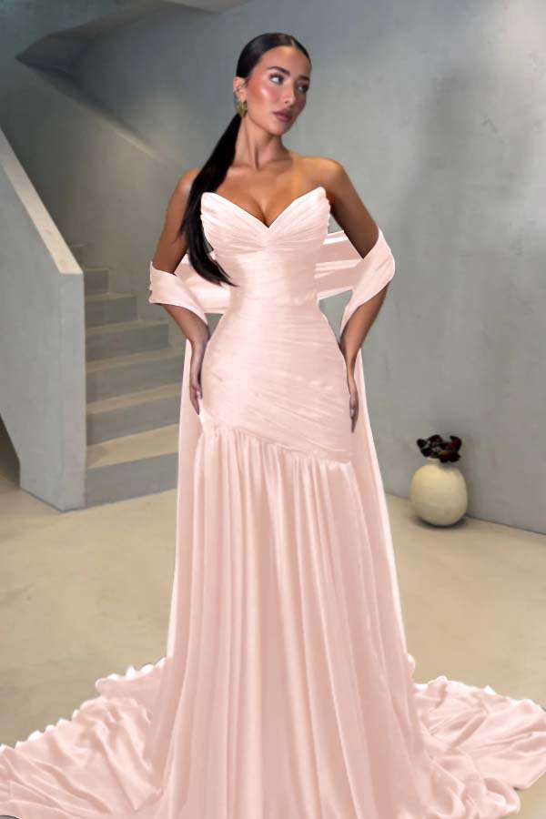 Chiffon Strapless Sleeveless Long Mermaid Prom Dress With Pleated BMBRIDE