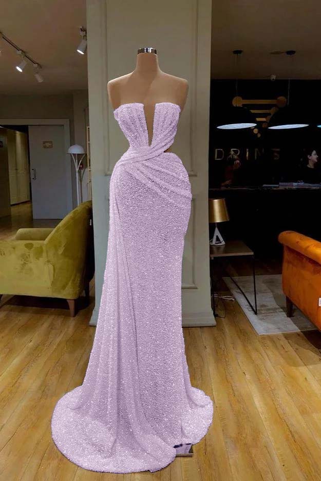 Sequins Sleeveless Gorgeous White Strapless Prom Dress With Pleated Online BMBRIDE
