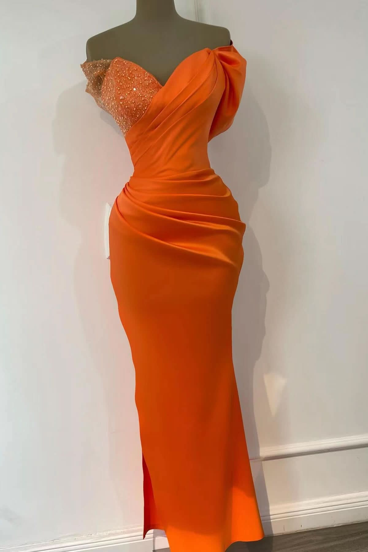 Orange Sweetheart Off-the-Shoulder Mermaid Sequins Evening Dress Online BM bride