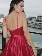 Red Spaghetti-Straps Evening Dress BM bride