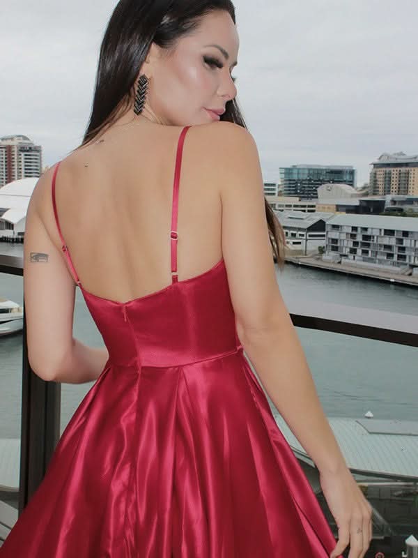 Red Spaghetti-Straps Evening Dress BM bride