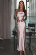 Pink Spaghetti Strap Sleeveless Floor Length Prom Dress With Pleated