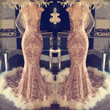 Halter Sequined Mermaid Prom Dress with Open Back and Feather BM bride