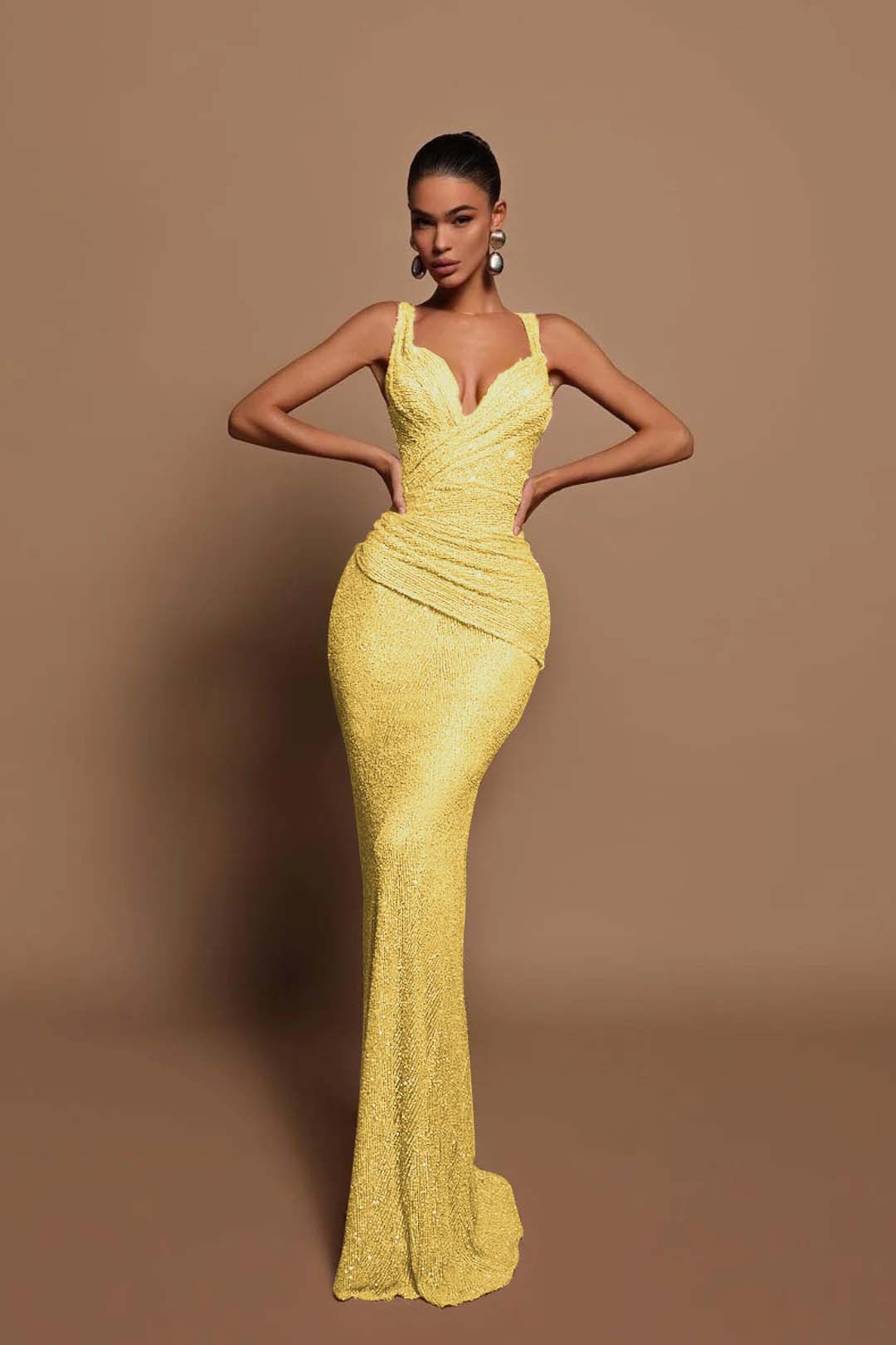 Sexy Pink Long Sequins Prom Dress V Neck Mermaid Sleeveless BMBRIDE