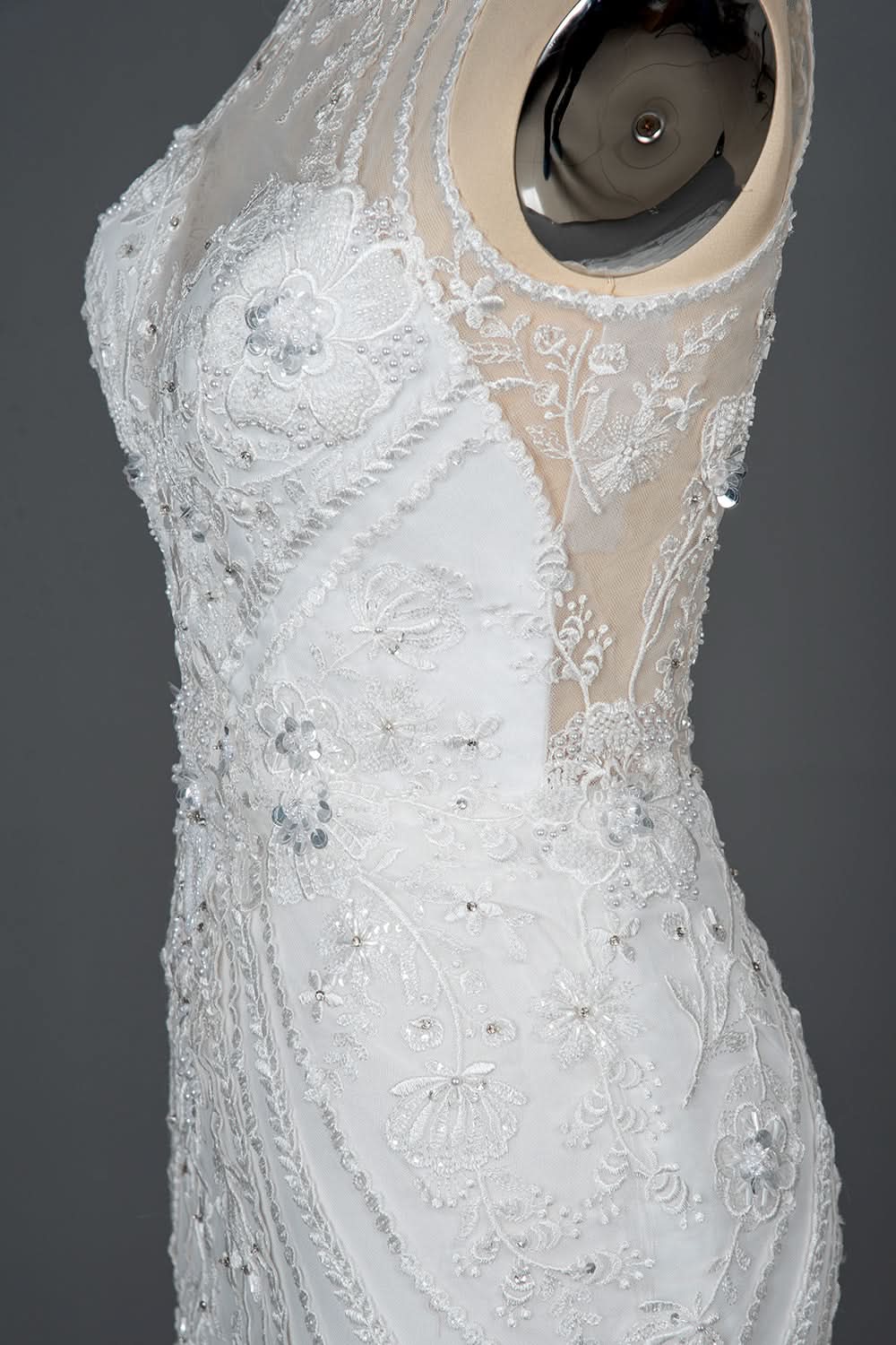 Mermaid Scoop Neck Jewel Wedding Dress with Beadings and Appliques BM bride