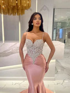 Baby Blue Mermaid Prom Dress Long Sweetheart Sleeveless with Beads BM bride