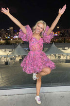 Lavender Floral A-Line Short Homecoming Dress Bmbride