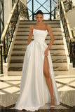 Olive Green Off-The-Shoulder Sleeveless Prom Dress with Pleated Split BM bride