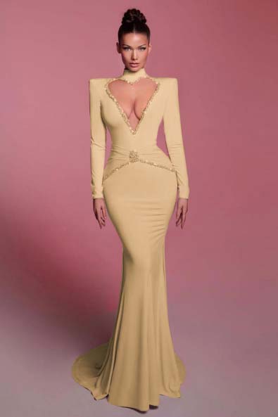 High Neck Long Sleeves Long Mermaid Prom Dress With Sequins BMBRIDE