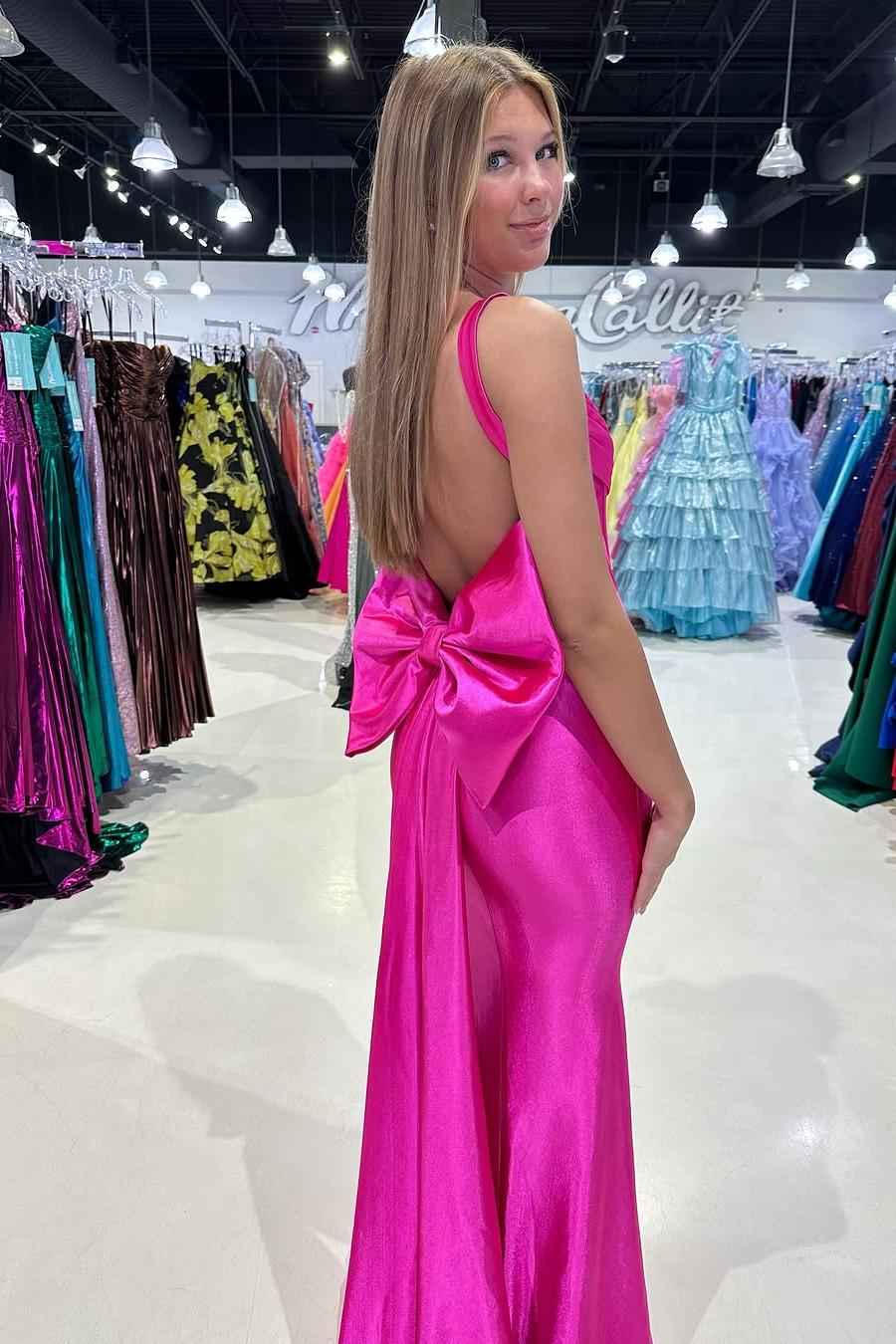 Spaghetti Strap Sleeveless Mermaid Long Prom Dress With Bowknot