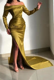 Elegant Sage Green Long Sleeve Prom Dress with Pleated Split BM bride