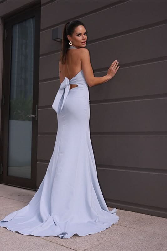 Halter Backless Mermaid Prom Dress BM bride