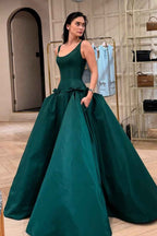 Straps Sleeveless Long Prom Dress With Pockets Bowknot Pleated